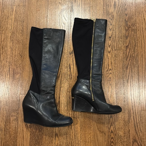 Michael Kors black leather tall wedge boots with elastic calf size 7 - Picture 4 of 9